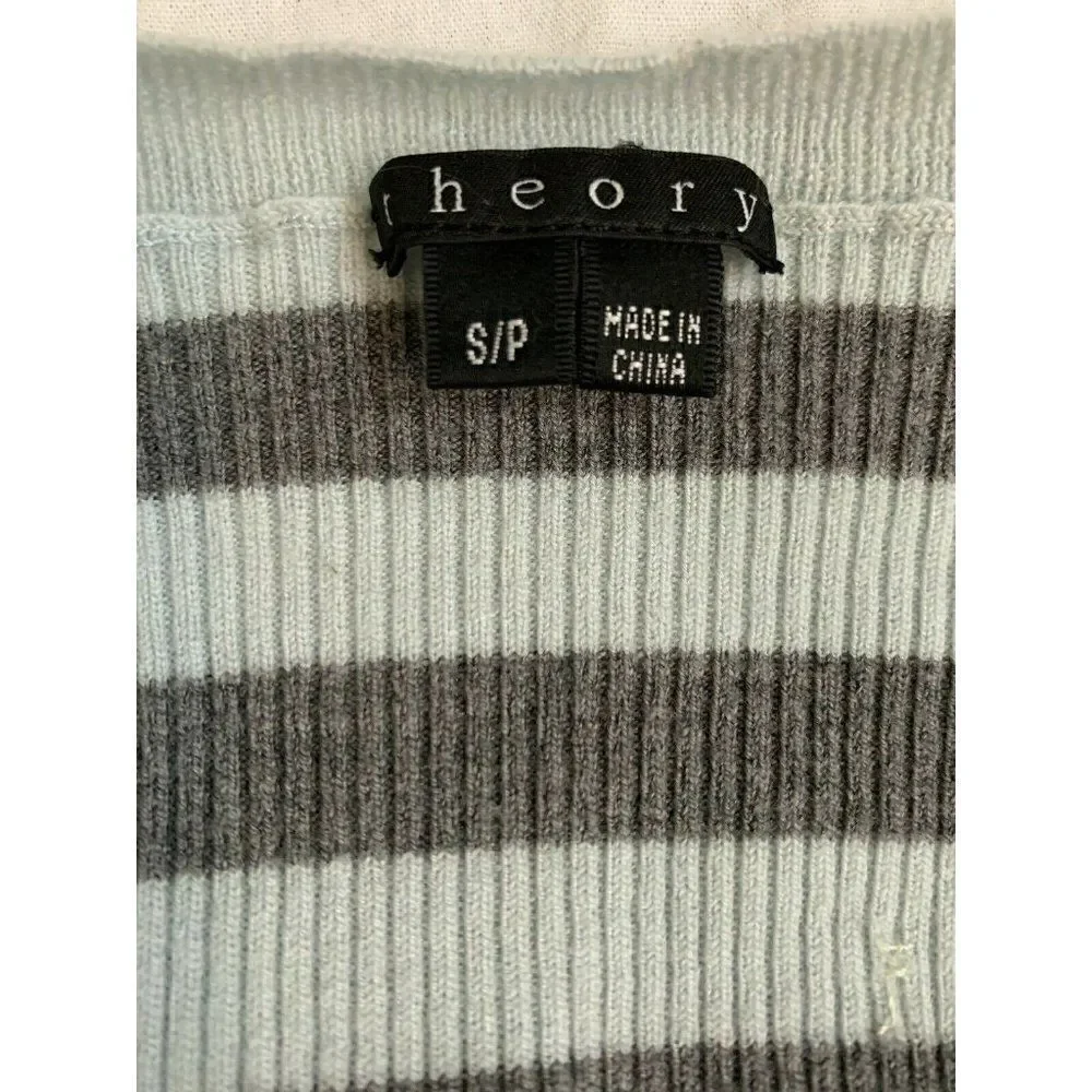 Theory Authentic Light Blue Gray Striped Long Sleeve Wool Top Sweater Small